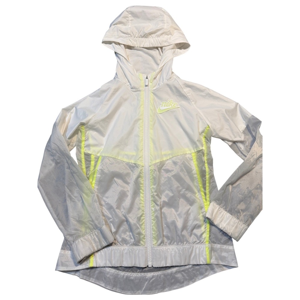 Nike Windrunner Hooded Windbreaker Jacket White Neon Yellow Translucent Womens S